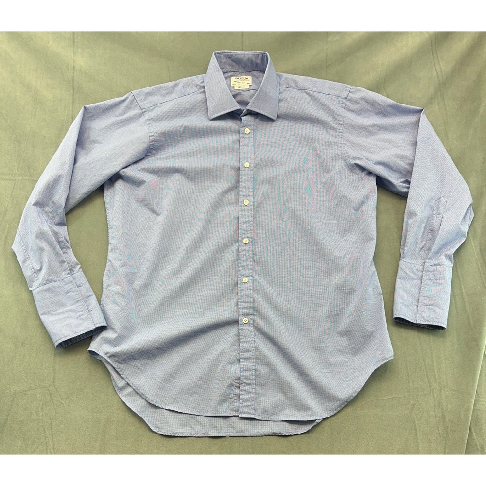 TM Lewin Mens Blue Micro Check Dress Shirt 17.5 34.5 Regular Fit 100 Cotton K14B